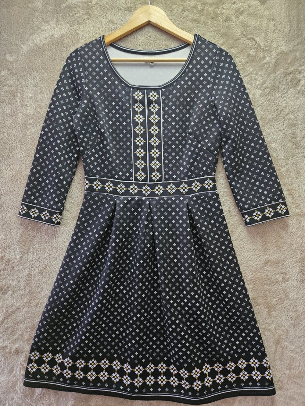 Max Studio Dress Art Deco-style Print Fit-and-Flare Patterned Women's Size S